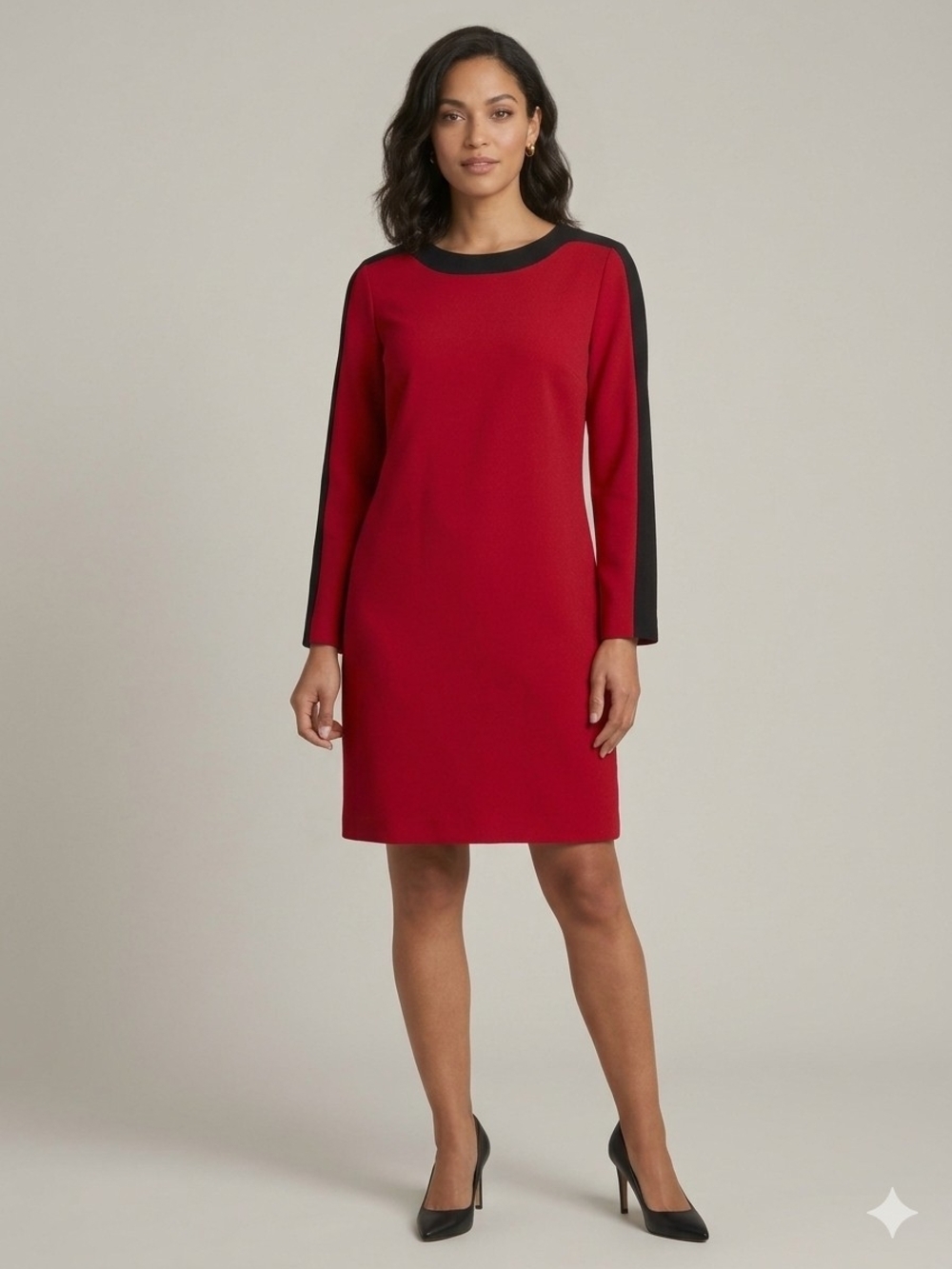 Liz Clairborne 100% Wool Red Dress With Black Accent